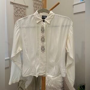 Judy Knapp California Vintage Ivory Embroidered Button Front Blouse XS / S USA